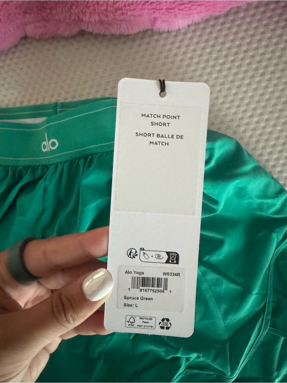 ALO Yoga Spruce Green Match Point Short with Logo Waistband - Picture 2 of 4